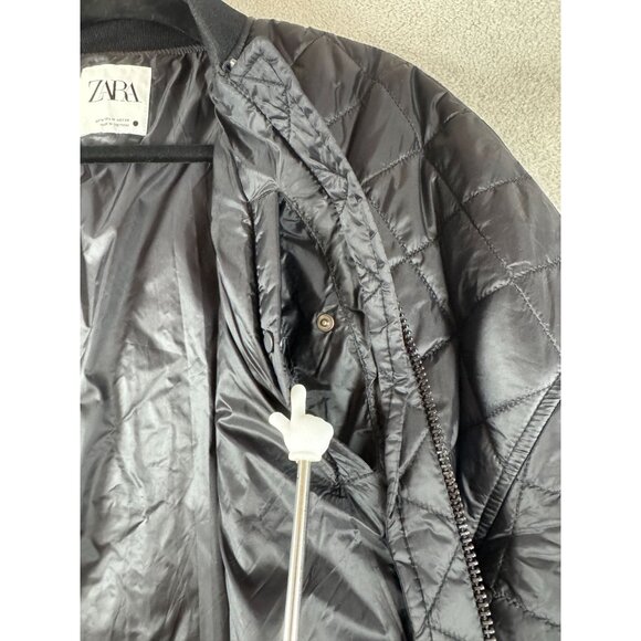 Zara Womens Quilted Black Warm Packable Full Zip Jacket With Stretch Cuffs & Dra - Picture 8 of 9
